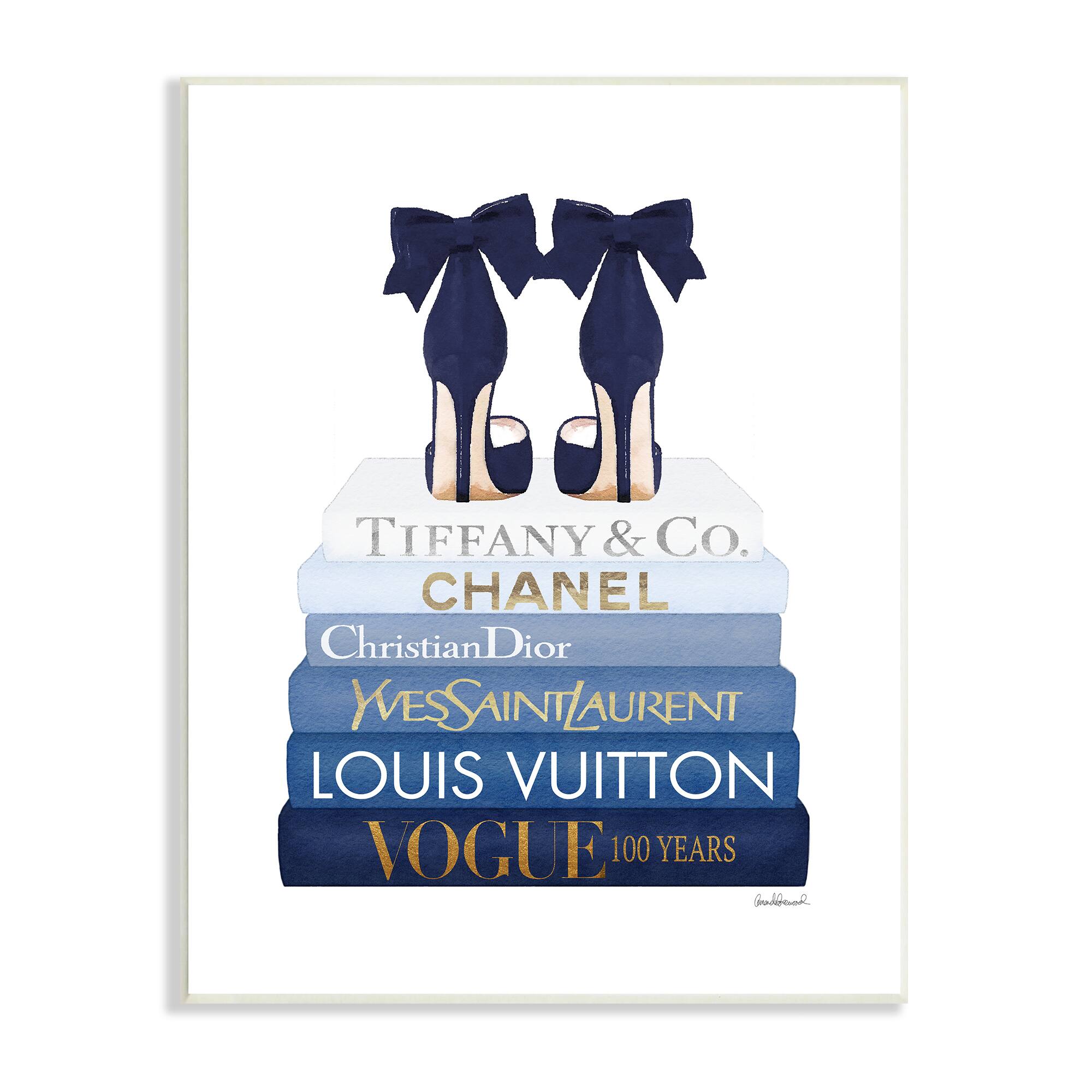 Stupell Industries Navy Blue Bow Heels Chic Glam Bookstack Wall Plaque